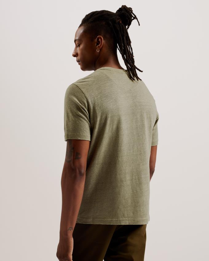 T-Shirt Ted Baker Regular Fit Short Sleeve Linen Vert Olive Homme | FML-96266671